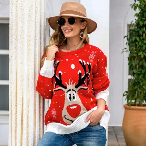 Jolly Reindeer Long Sleeve Knit Holiday Sweater