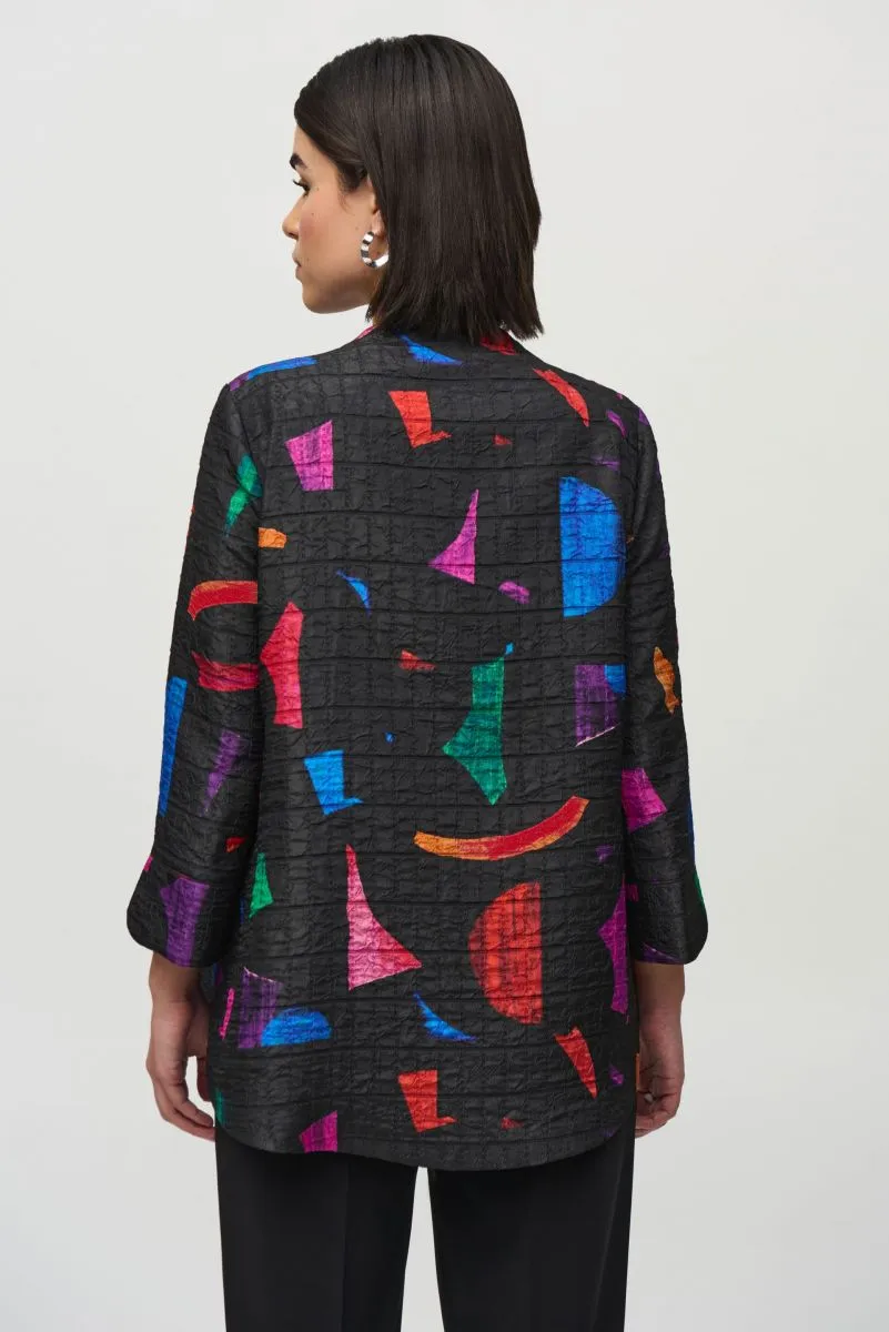 Joseph Ribkoff Black/Multi Geometric Print Trapeze Jacket 244230