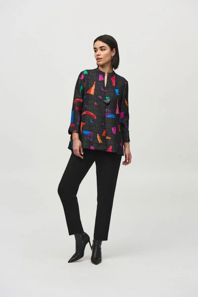 Joseph Ribkoff Black/Multi Geometric Print Trapeze Jacket 244230