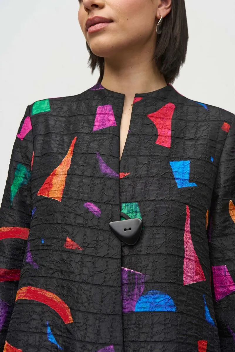 Joseph Ribkoff Black/Multi Geometric Print Trapeze Jacket 244230