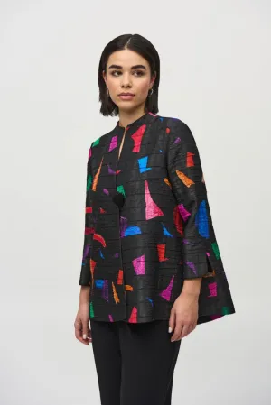 Joseph Ribkoff Black/Multi Geometric Print Trapeze Jacket 244230
