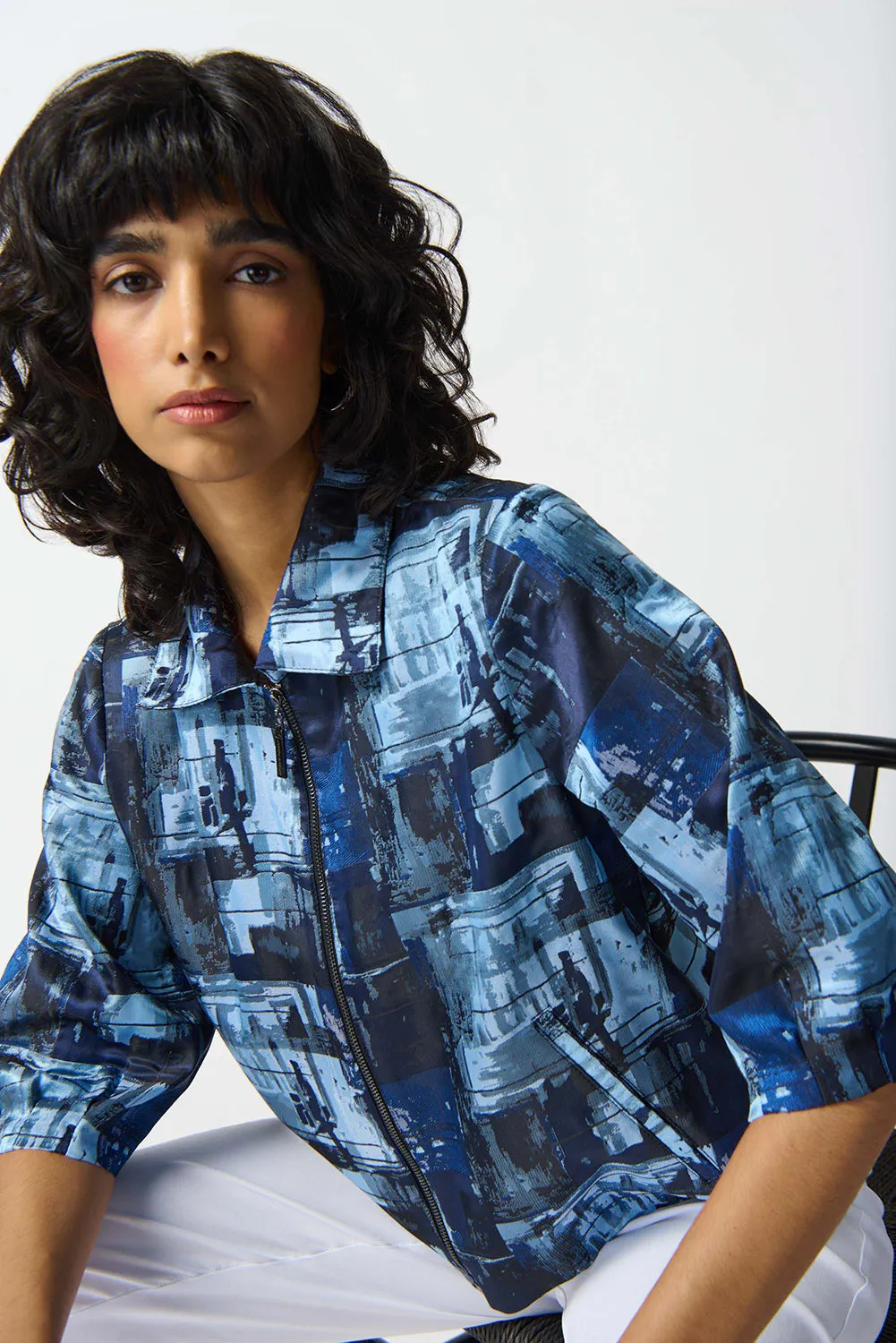 Joseph Ribkoff Woven Jacquard Abstract Boxy Jacket Jr242105