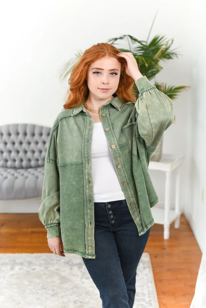Judie Acid-Wash Waffle-Knit Shacket