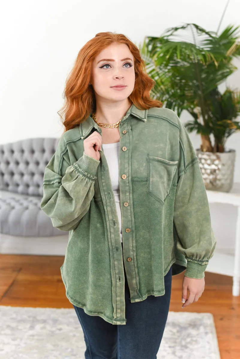 Judie Acid-Wash Waffle-Knit Shacket