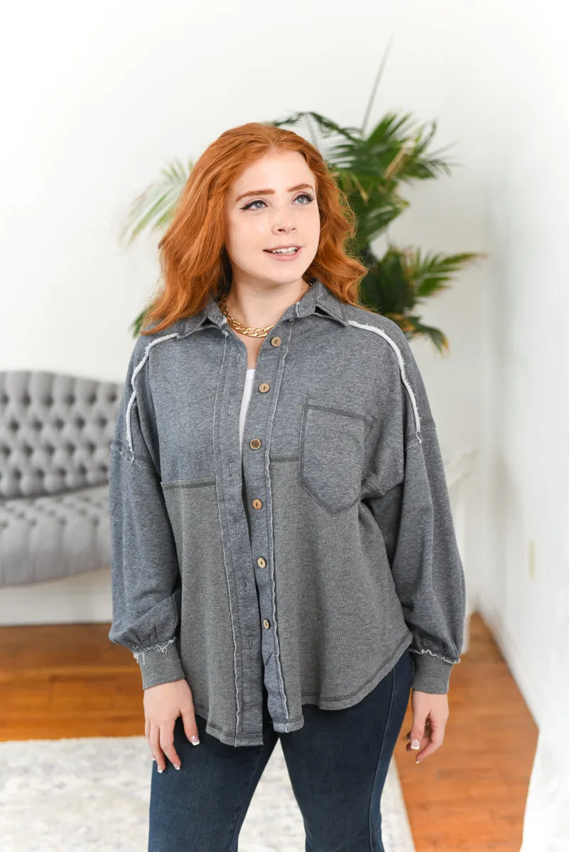 Judie Acid-Wash Waffle-Knit Shacket