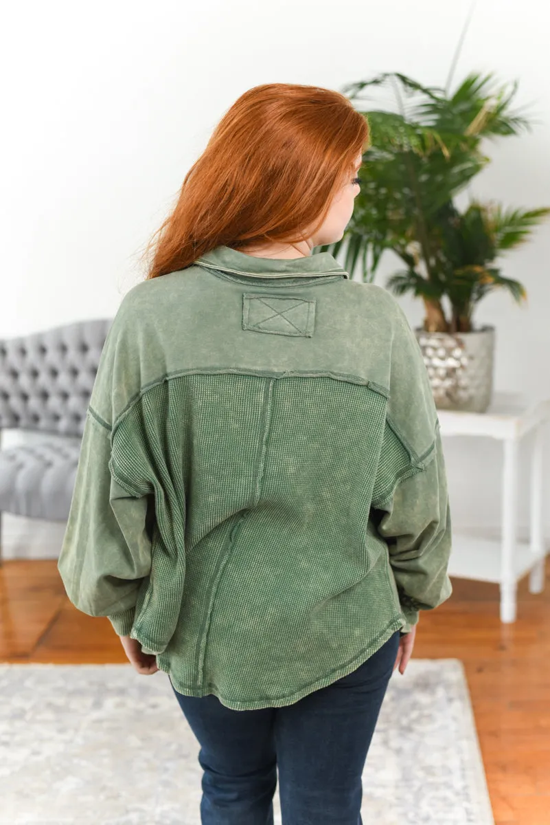 Judie Acid-Wash Waffle-Knit Shacket