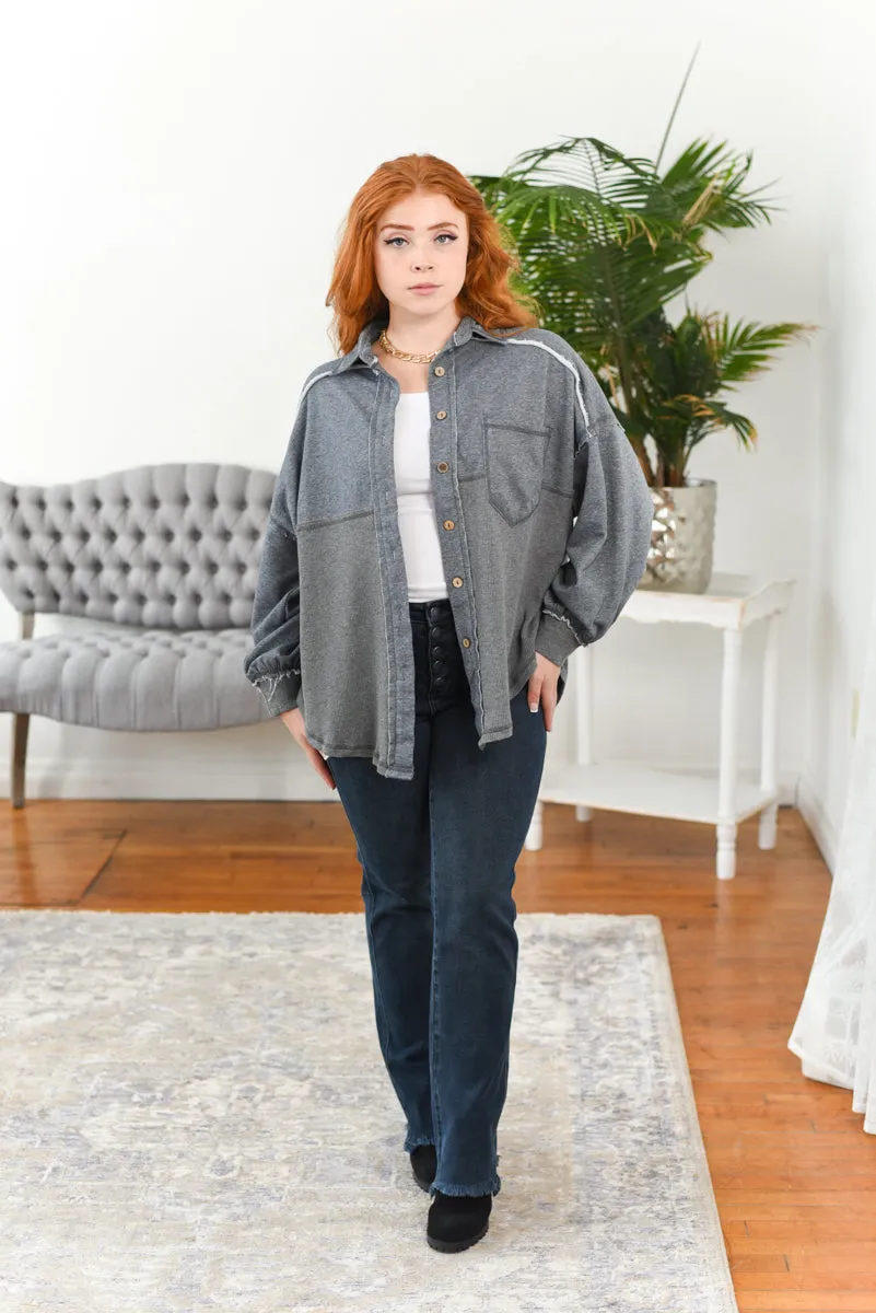 Judie Acid-Wash Waffle-Knit Shacket