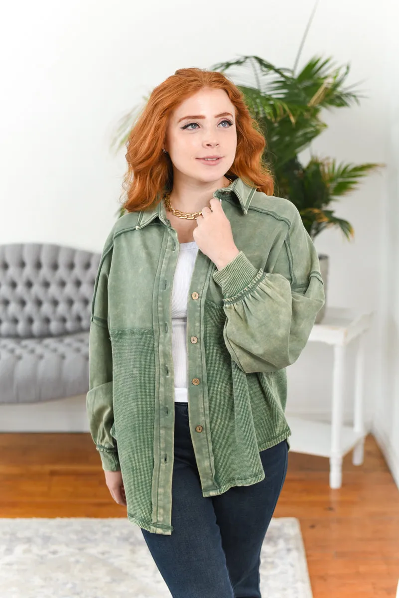 Judie Acid-Wash Waffle-Knit Shacket