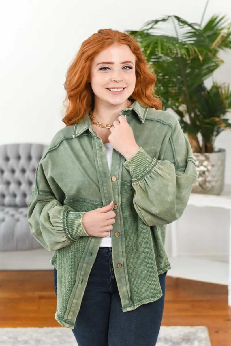 Judie Acid-Wash Waffle-Knit Shacket