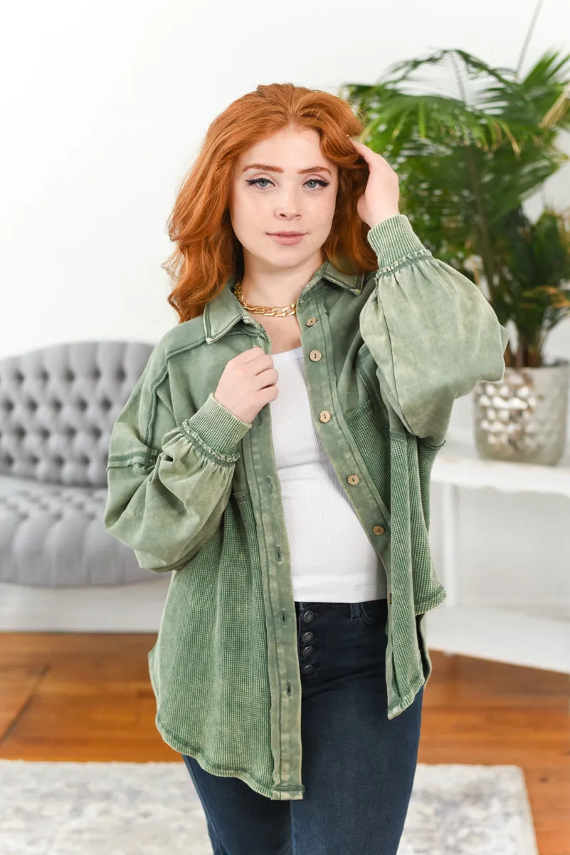 Judie Acid-Wash Waffle-Knit Shacket