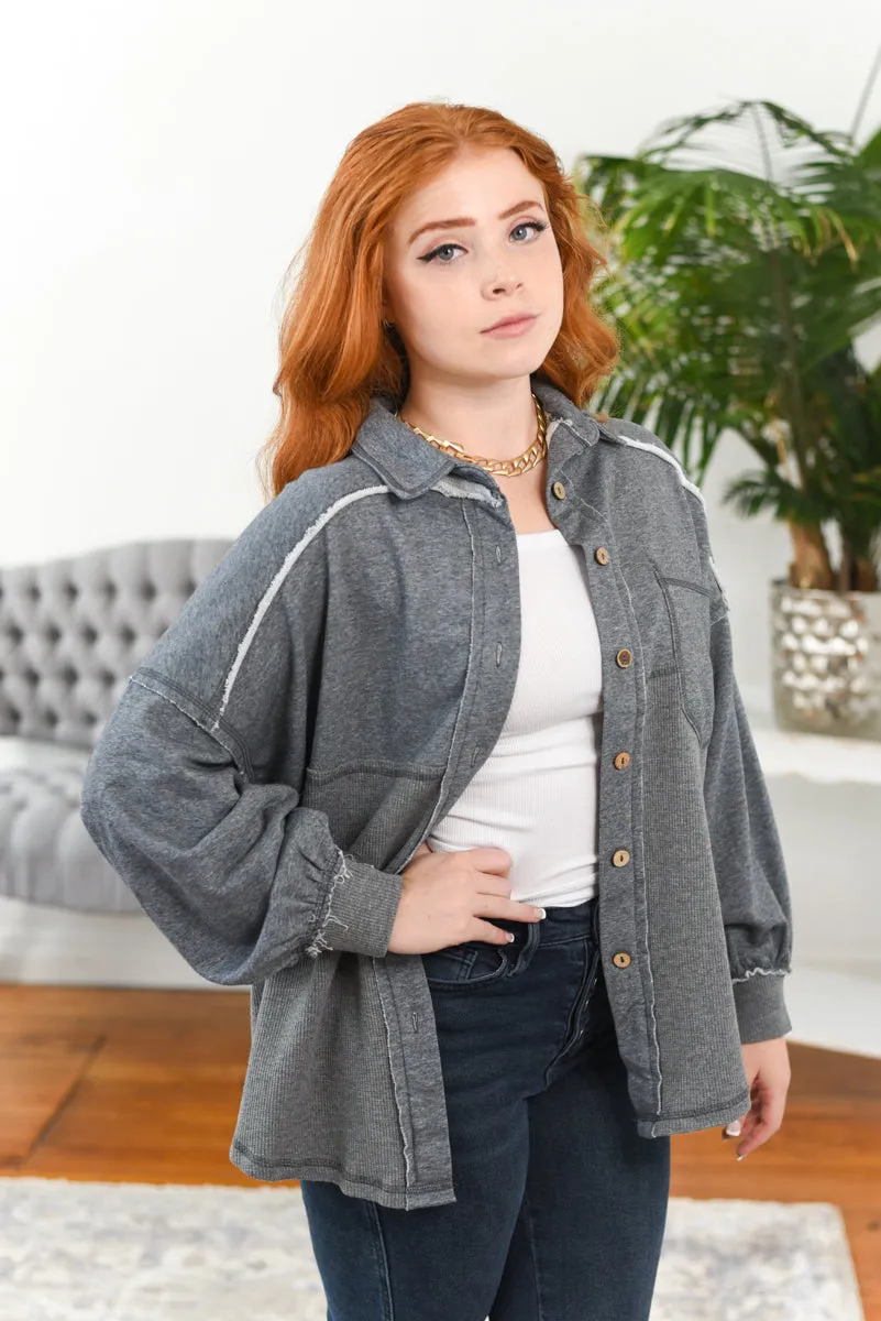 Judie Acid-Wash Waffle-Knit Shacket