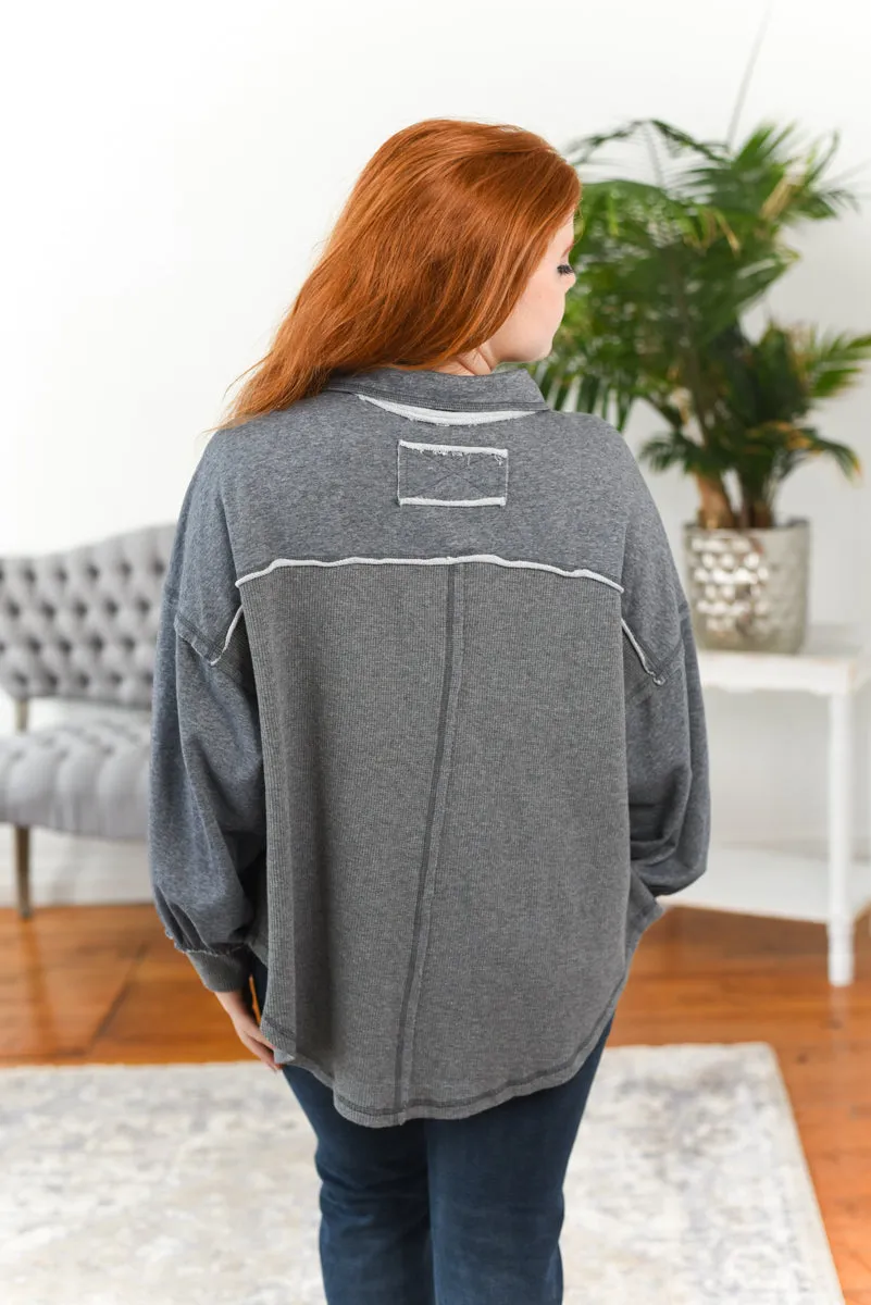 Judie Acid-Wash Waffle-Knit Shacket