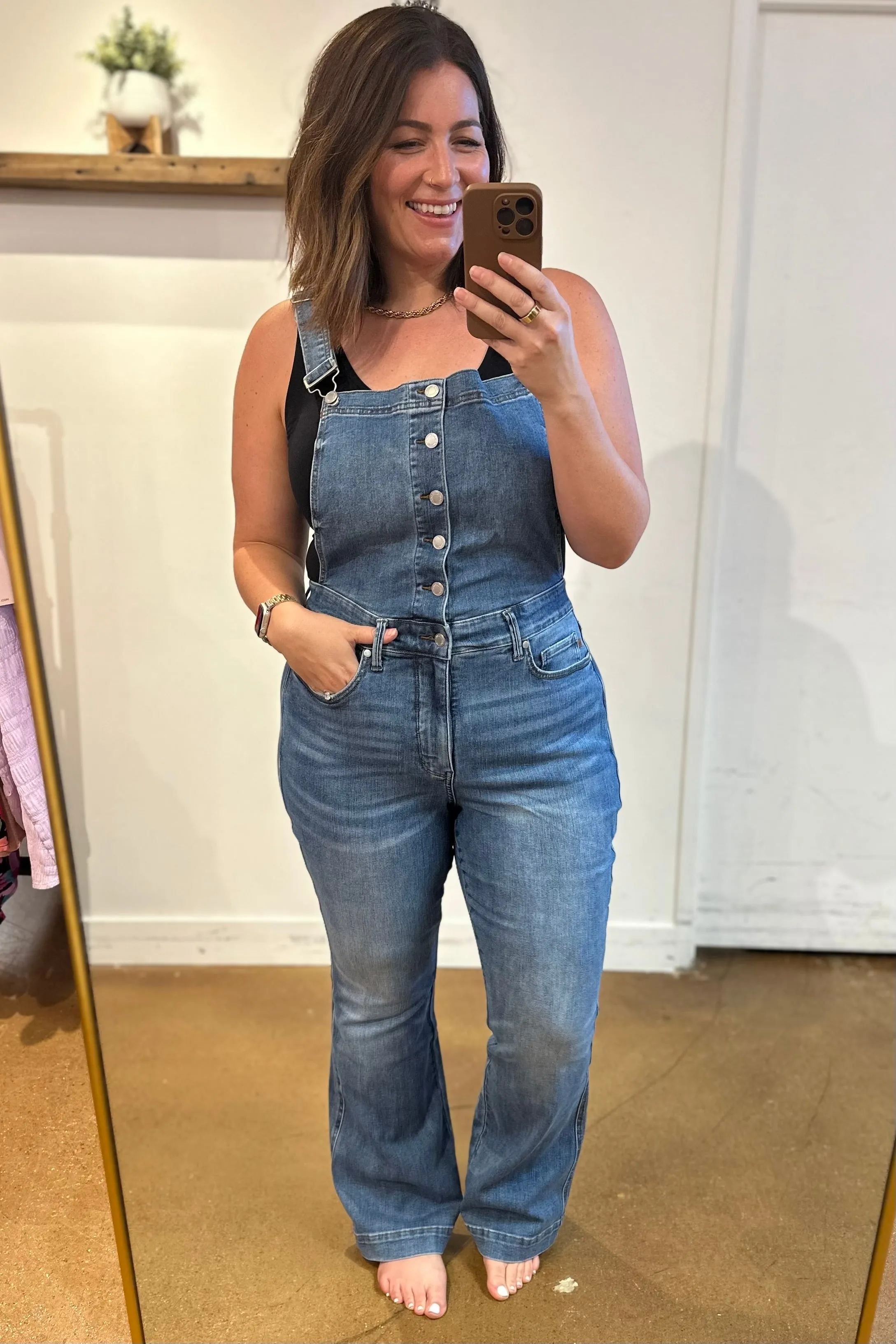 JUDY BLUE Izzy Control Top Retro Flare Overalls
