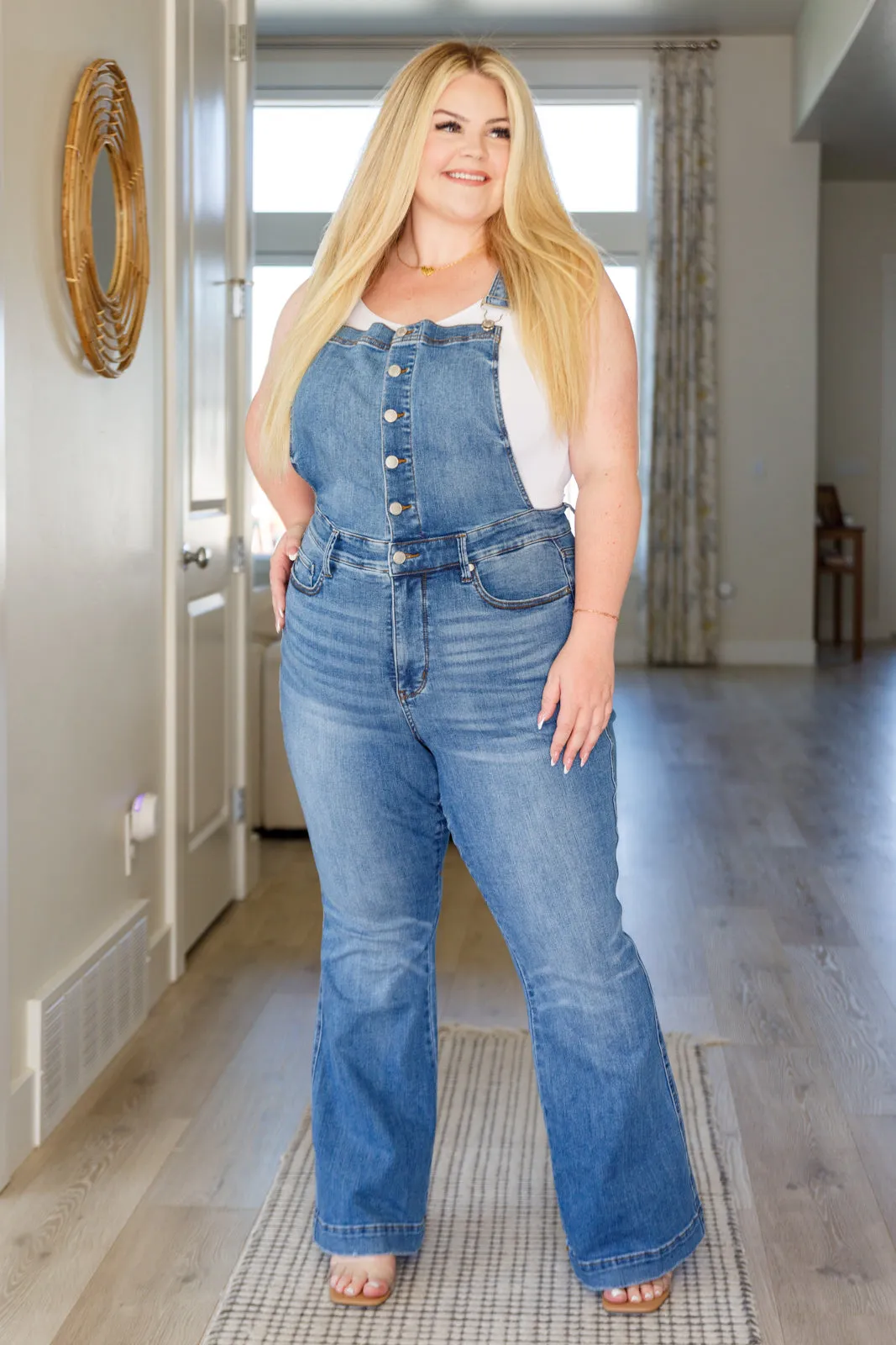 JUDY BLUE Izzy Control Top Retro Flare Overalls