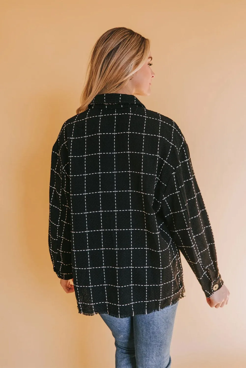 KaleaBoutique Contrast Lattice Textured Buttons Flap Pocket Shacket
