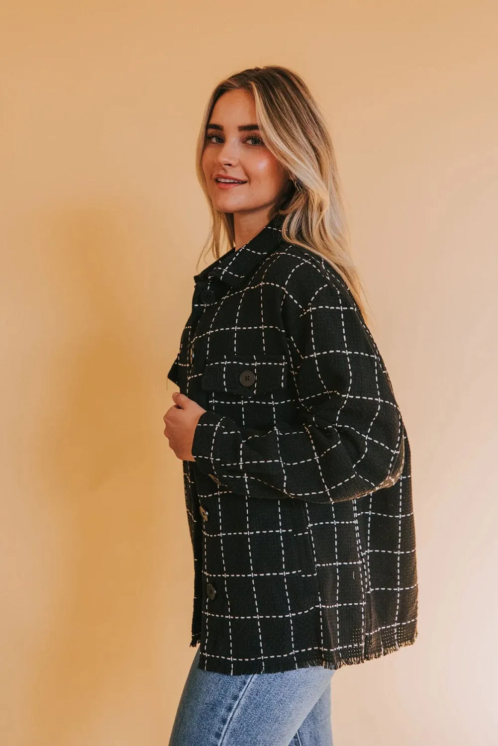 KaleaBoutique Contrast Lattice Textured Buttons Flap Pocket Shacket
