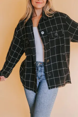 KaleaBoutique Contrast Lattice Textured Buttons Flap Pocket Shacket