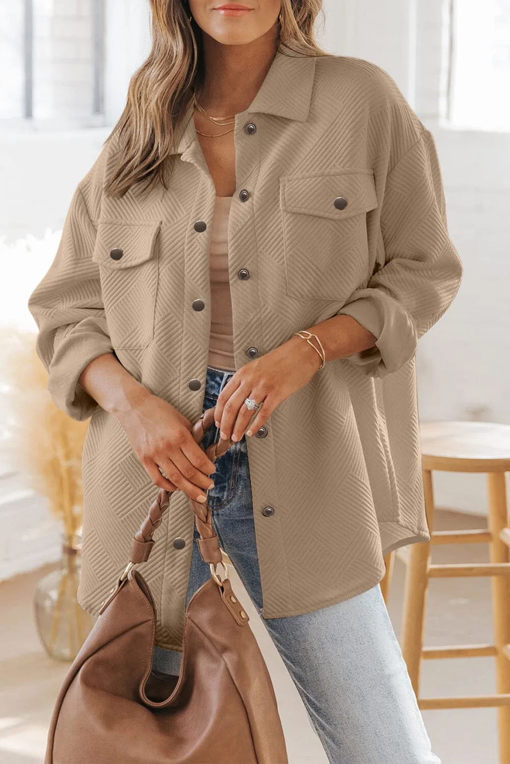 KaleaBoutique Solid Textured Flap Pocket Buttoned Shacket