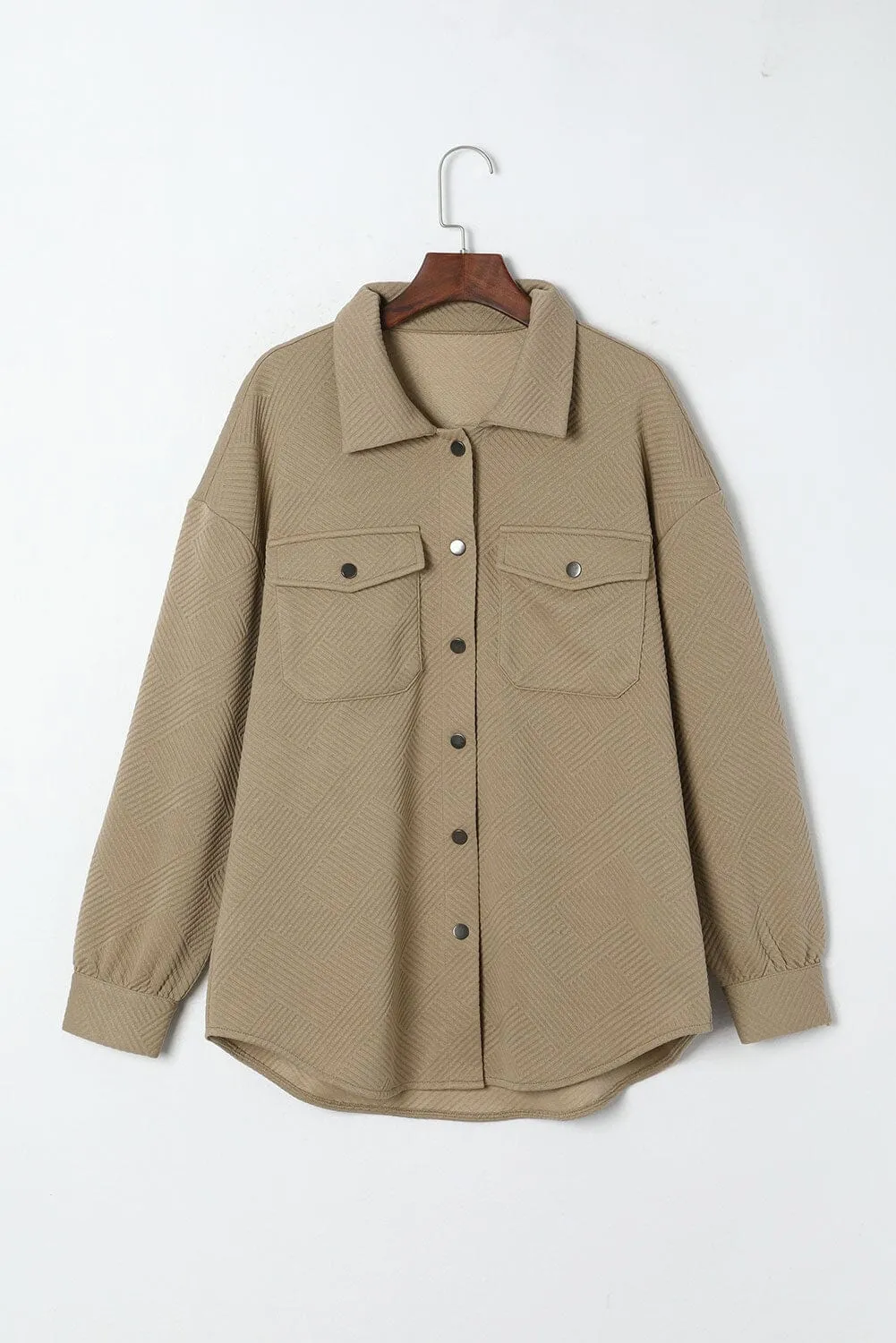 KaleaBoutique Solid Textured Flap Pocket Buttoned Shacket