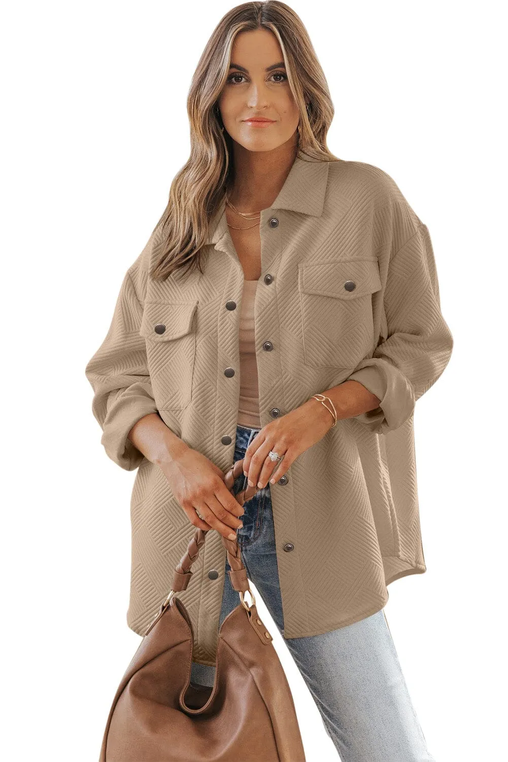 KaleaBoutique Solid Textured Flap Pocket Buttoned Shacket