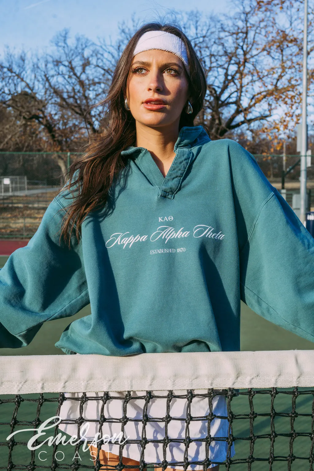 Kappa Alpha Theta Emerald Oversized Collared Crew