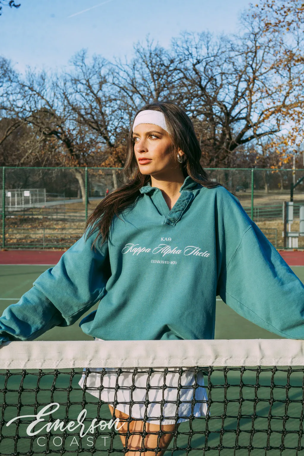Kappa Alpha Theta Emerald Oversized Collared Crew