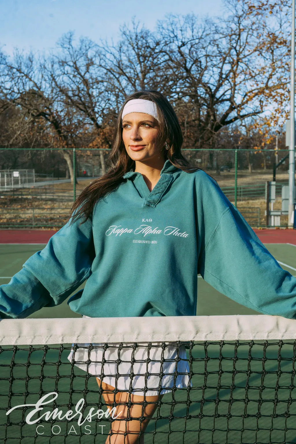 Kappa Alpha Theta Emerald Oversized Collared Crew