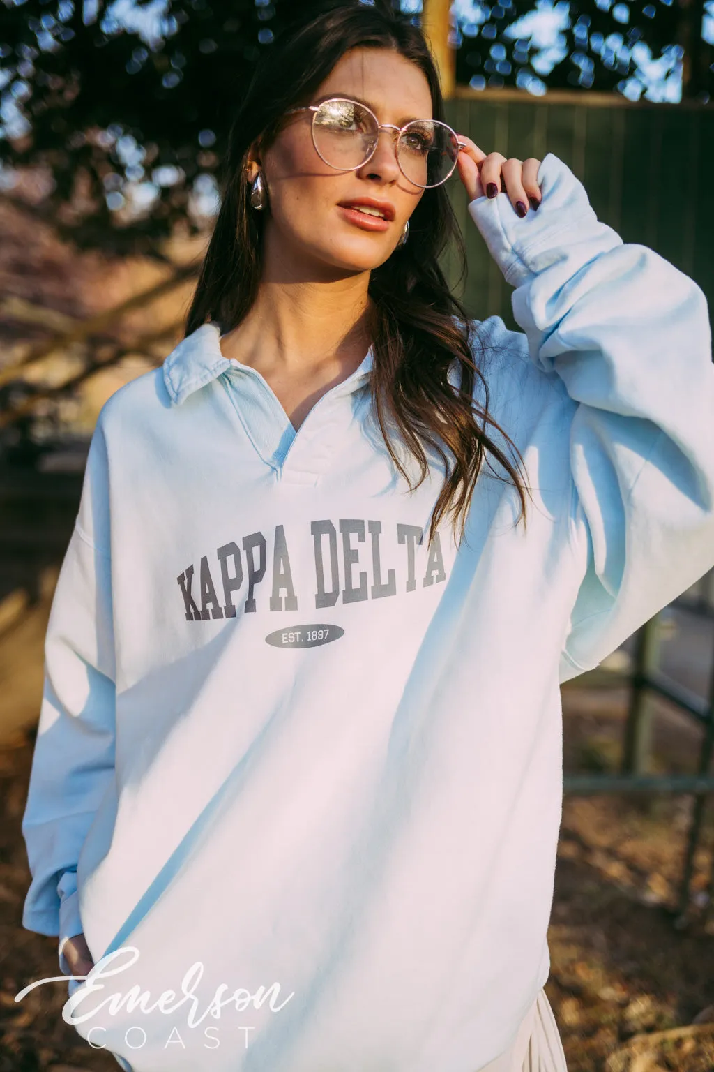 Kappa Delta Ice Blue Oversized Collared Crew