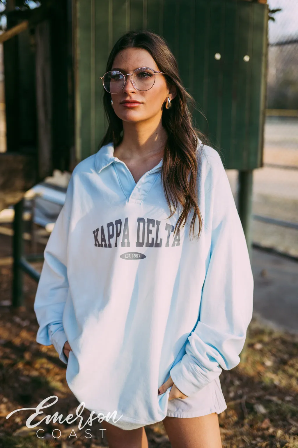 Kappa Delta Ice Blue Oversized Collared Crew