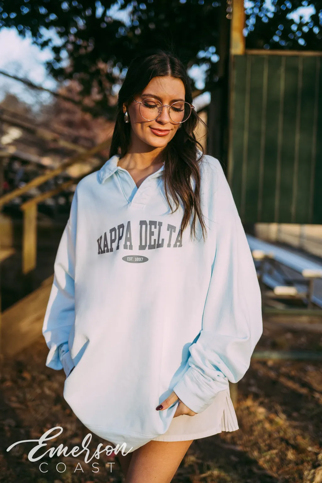 Kappa Delta Ice Blue Oversized Collared Crew