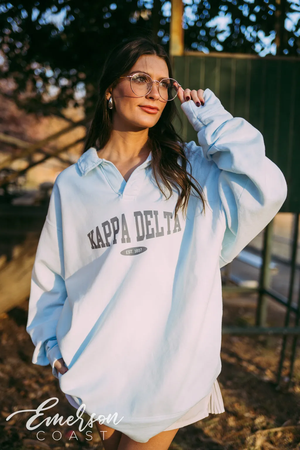 Kappa Delta Ice Blue Oversized Collared Crew