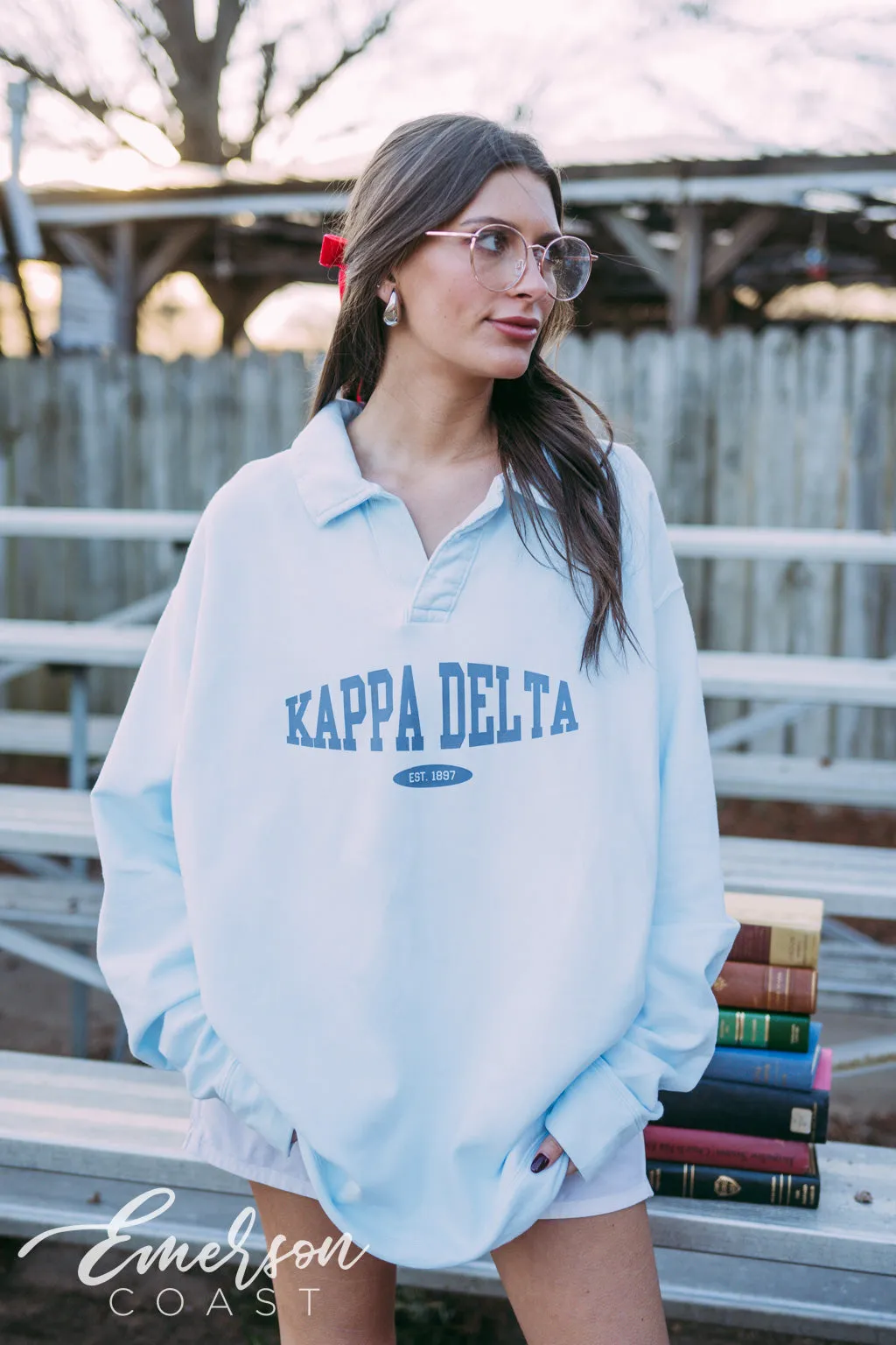 Kappa Delta Ice Blue Oversized Collared Crew