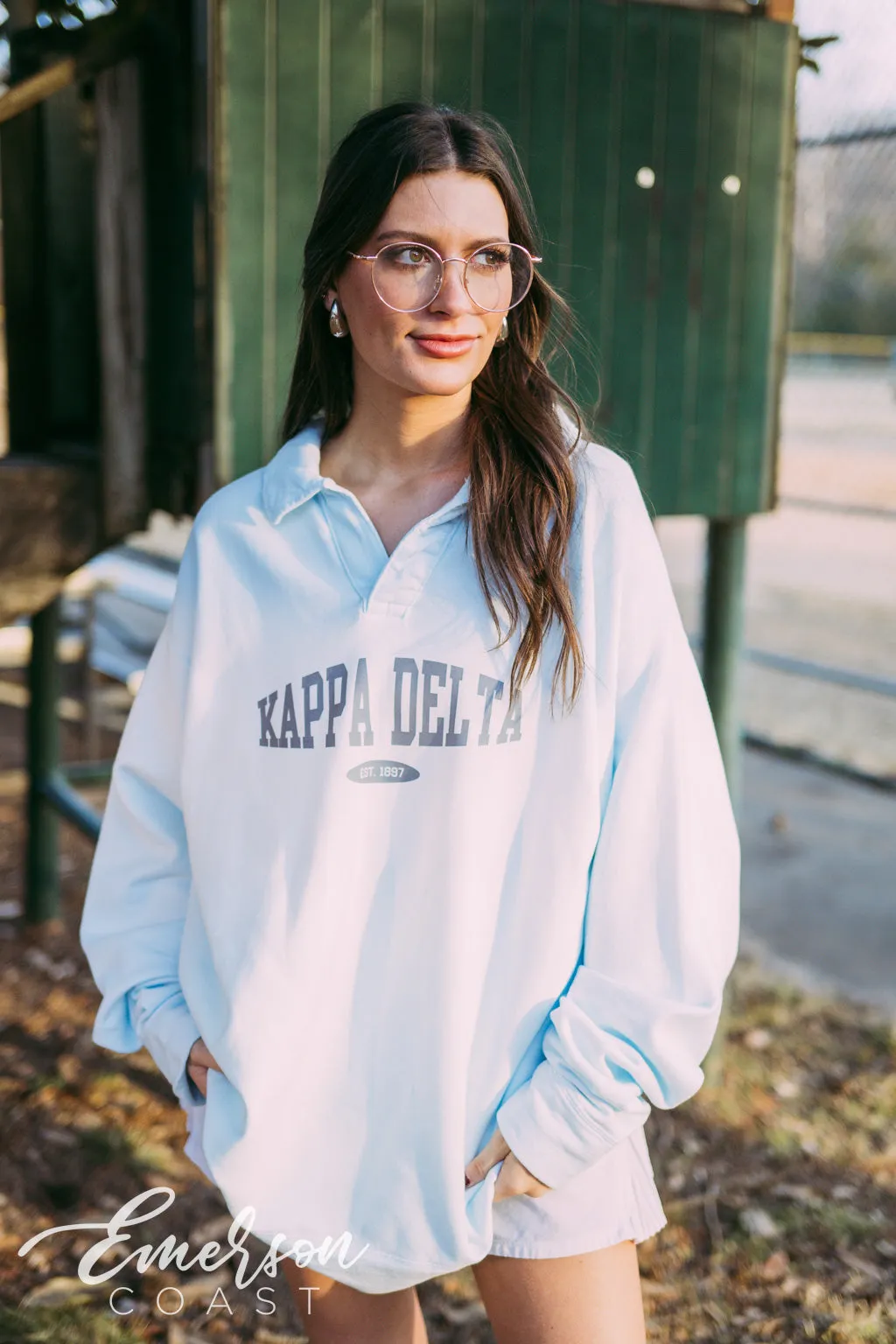 Kappa Delta Ice Blue Oversized Collared Crew