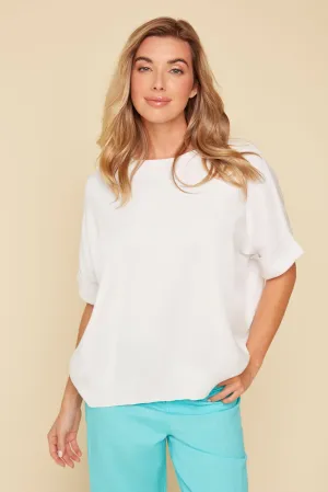Knit Short Sleeve Sweater in White by Renuar