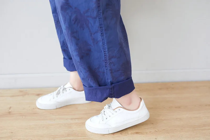 Korean Style Fashion Coconut Tree Bib Pants Plus Size Casual Pants Loose Print Three-Color In
