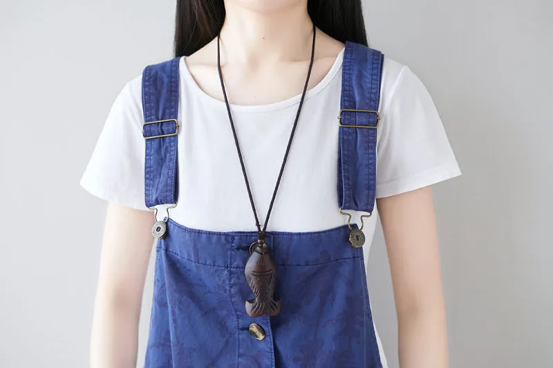 Korean Style Fashion Coconut Tree Bib Pants Plus Size Casual Pants Loose Print Three-Color In