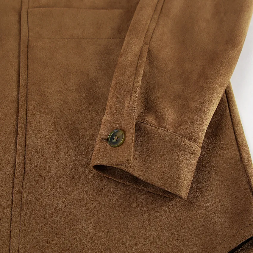 Ladies Oversized Casual Brown Suede Collar Jacket