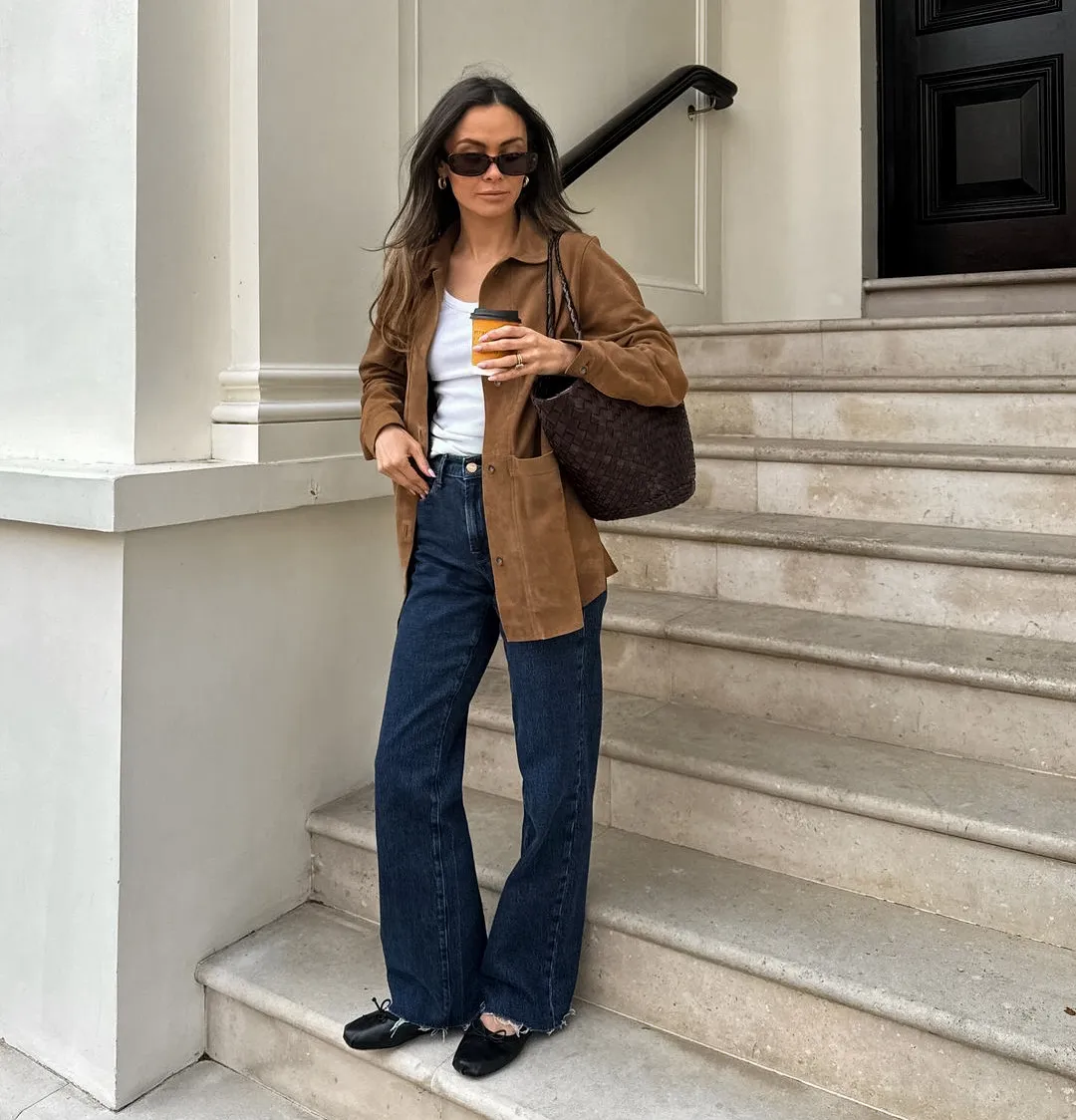 Ladies Oversized Casual Brown Suede Collar Jacket