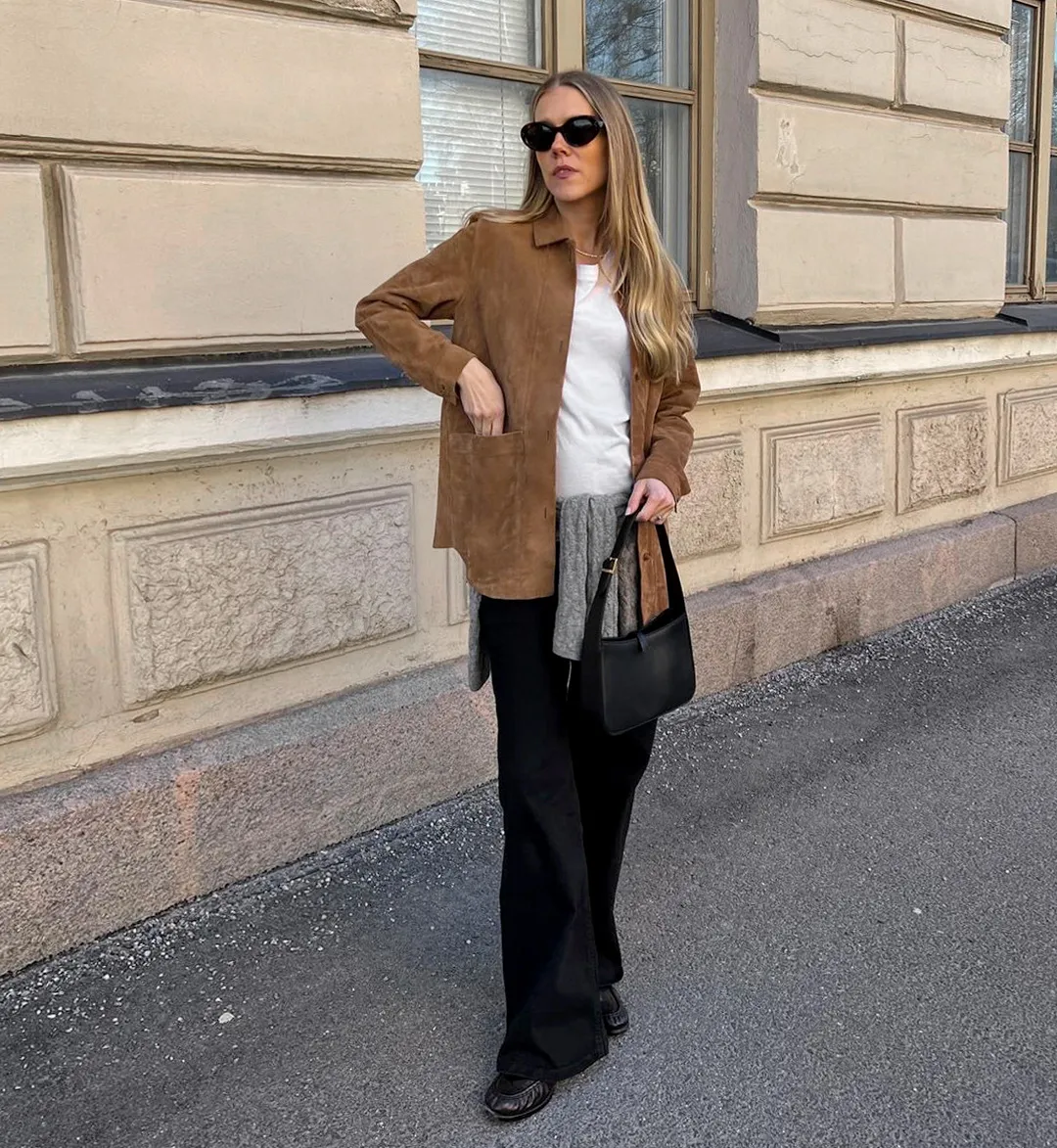 Ladies Oversized Casual Brown Suede Collar Jacket