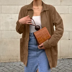 Ladies Oversized Casual Brown Suede Collar Jacket