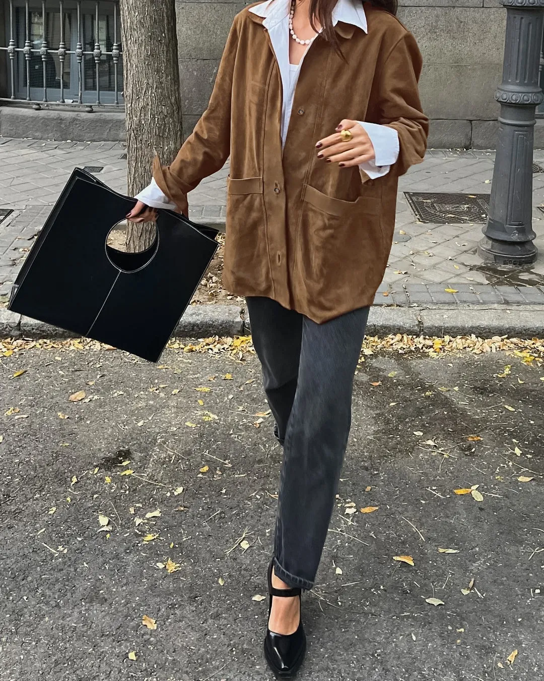 Ladies Oversized Casual Brown Suede Collar Jacket