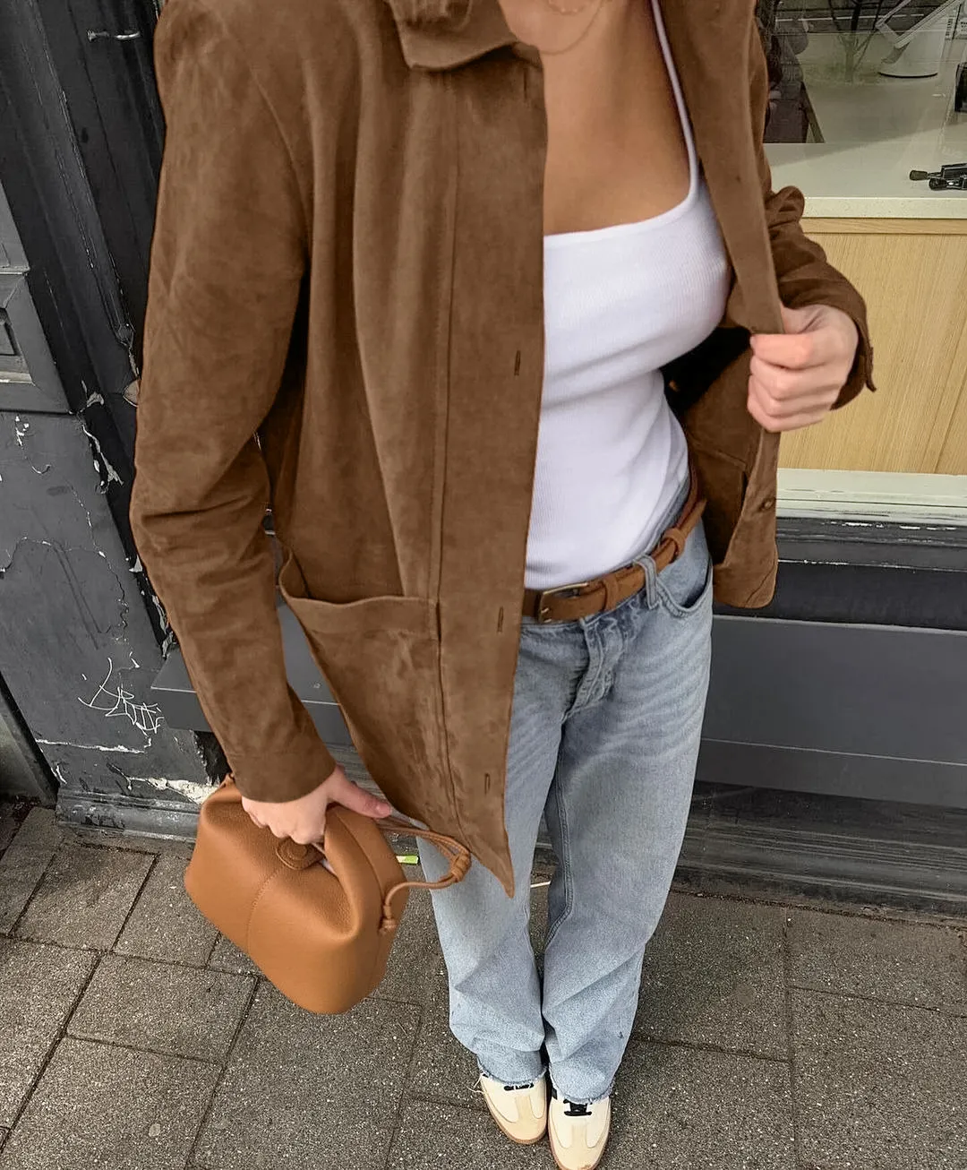 Ladies Oversized Casual Brown Suede Collar Jacket