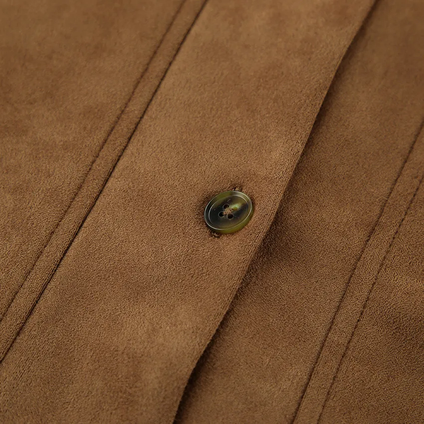 Ladies Oversized Casual Brown Suede Collar Jacket