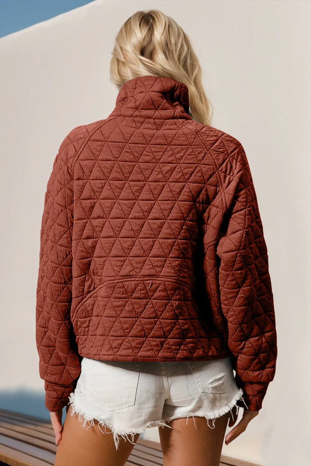 Lara Half Zip Long Sleeve Quilted Sweatshirt with Pocket