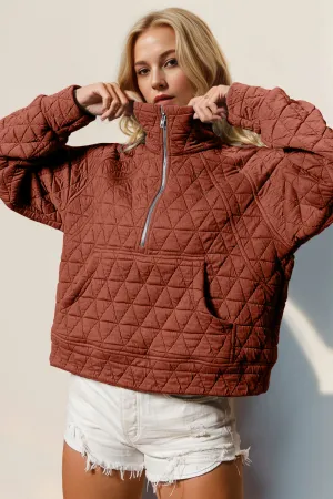 Lara Half Zip Long Sleeve Quilted Sweatshirt with Pocket