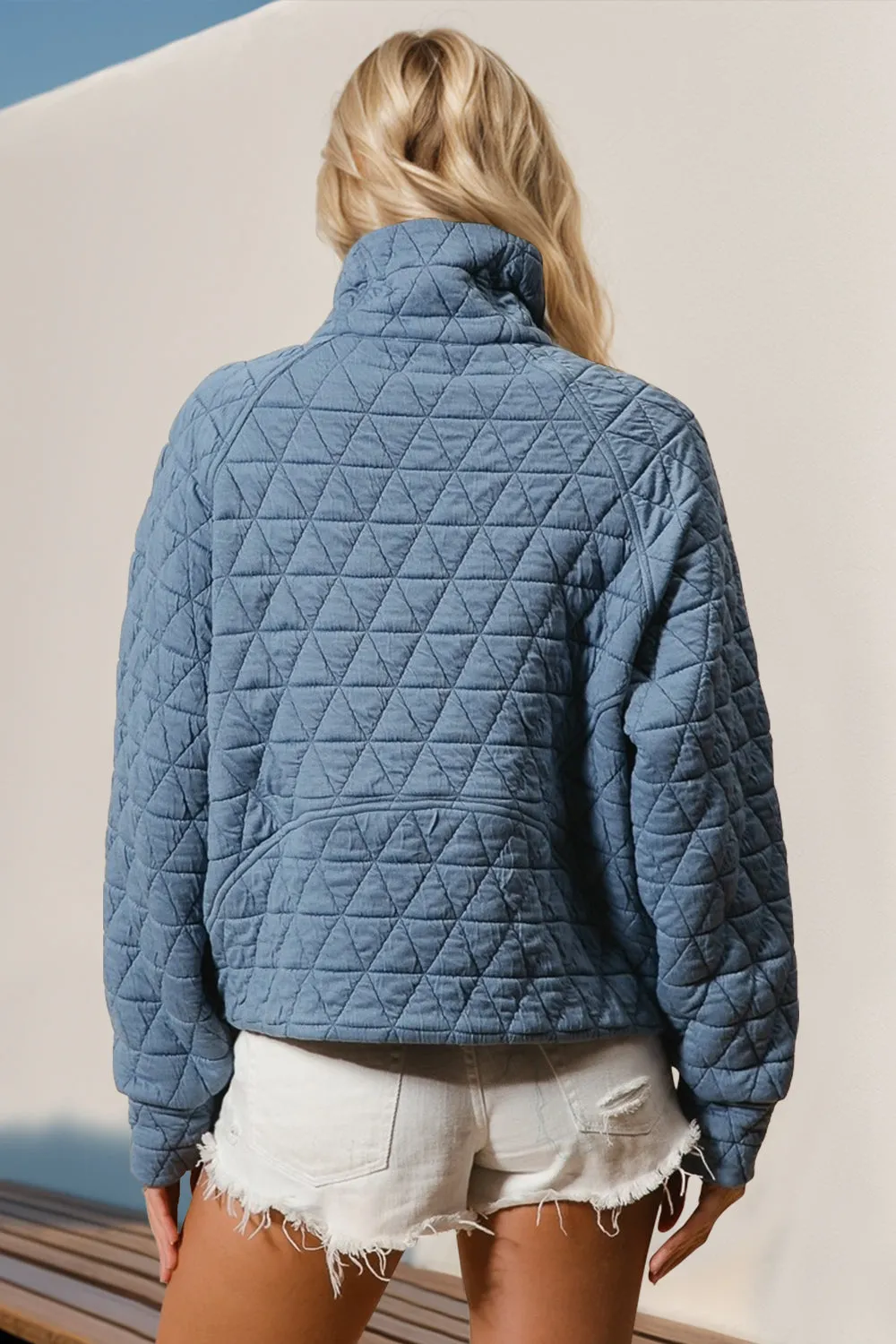 Lara Half Zip Long Sleeve Quilted Sweatshirt with Pocket