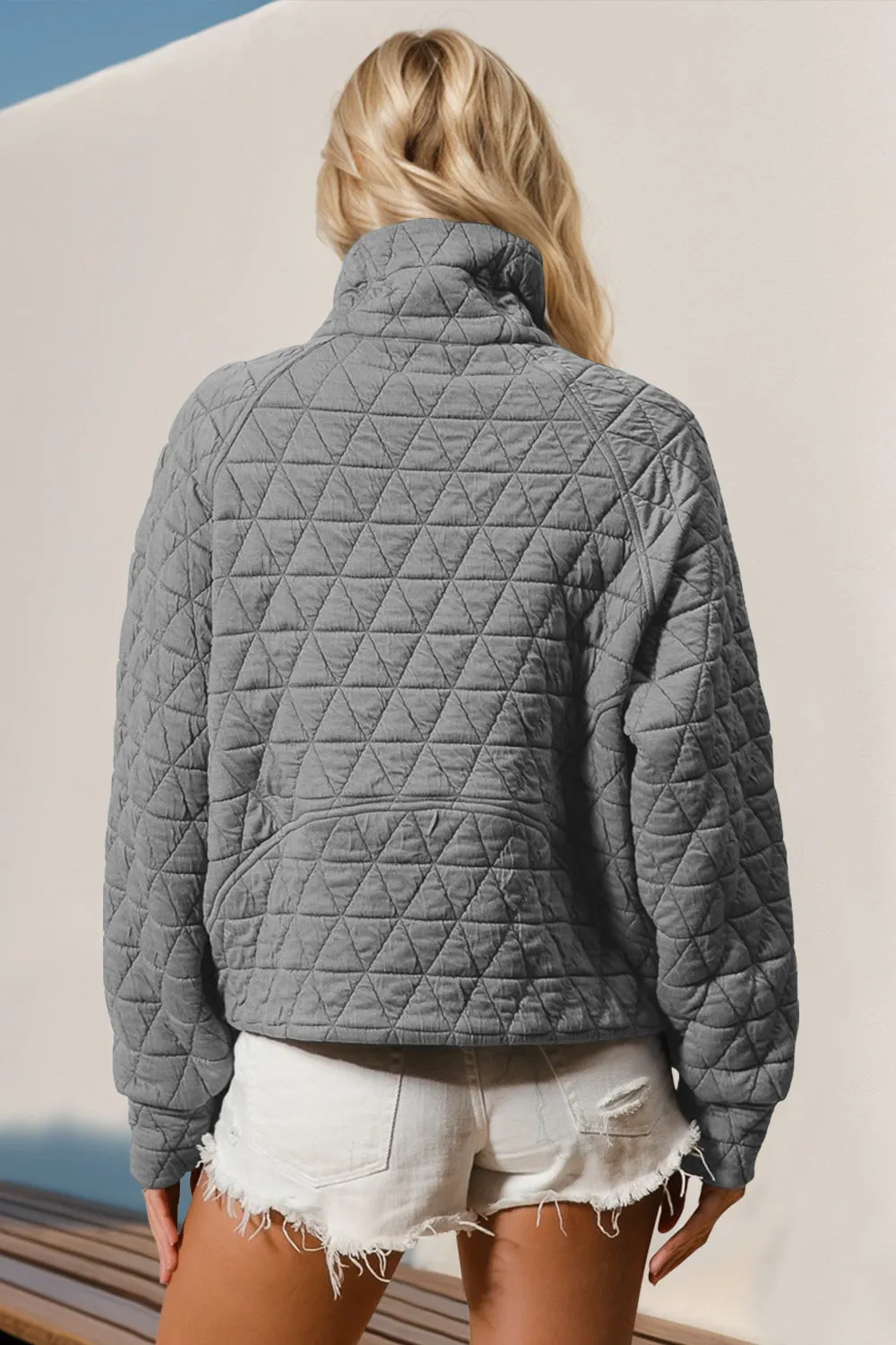 Lara Half Zip Long Sleeve Quilted Sweatshirt with Pocket