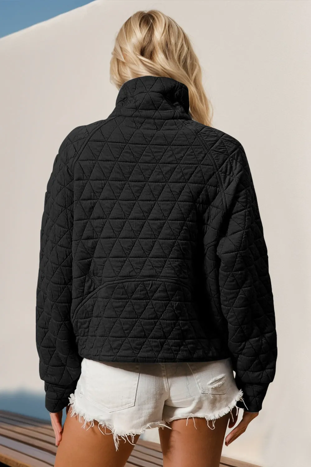 Lara Half Zip Long Sleeve Quilted Sweatshirt with Pocket