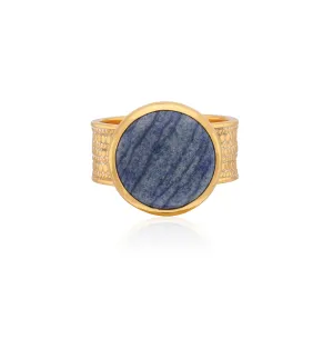 Large Dumortierite Cocktail Ring - Gold