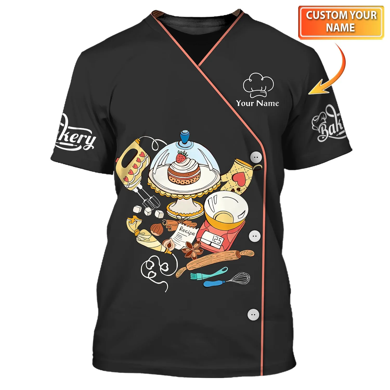 Latest Baking Supplies, Baker, Bakery Chef, Personalized Name 3D Tshirt (Non Workwear)